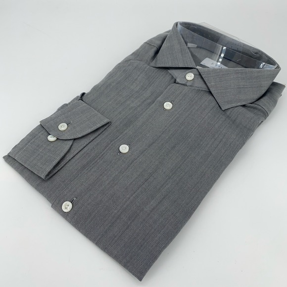 Eton Dress Shirt Mens XL 17 - 43 Black White Striped Contemporary Fit Button Up